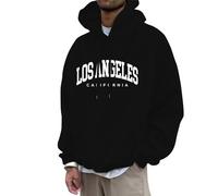 Felpe con cappuccio da uomo Los Angeles College Youth con lettere stampate, pullover vintage con cappuccio e coulisse, maglieria grafica a manica lunga, abbigliamento personalizzato Y2K, Nero , XL