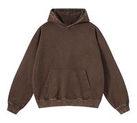 Felpe con cappuccio da uomo oversize unisex lavaggio acido felpa in pile pesante felpe vintage cotone uomo donna streetwear, Marrone, L