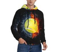 Felpe con cappuccio da uomo - Palla da tennis sul fuoco e sull'acqua a maniche lunghe per gli uomini Felpe e Felpe Abbigliamento Jersey, nero/bianco, L