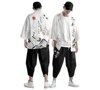 Felpe con cappuccio da uomo Pesanti Kimono casual larghi da uomo set kimono cardigan largo stampato multicolore giapponese da uomo, kimono estivo con felpa con cappuccio sotto armatura uomo, Grigio