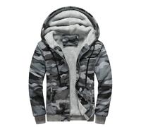 Felpe con cappuccio da uomo UK mimetico moda ispessito, inverno caldo gonfio comodo tasche casual felpa con cappuccio cerniera completa alla moda sport felpa con cappuccio giacche, Grigio, L