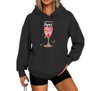 Felpe con cappuccio di Capodanno, champagne felice anno nuovo, felpa con cappuccio a maniche lunghe da donna vestiti autunnali - per il tempo libero, Nero , S