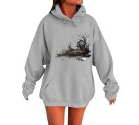Felpe con cappuccio di Halloween da donna UK oversize da donna con cappuccio a maniche lunghe pullover top per tutti i santi pullover stampati spaventosi felpe casual, Grigio, XL