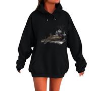 Felpe con cappuccio di Halloween da donna UK oversize da donna con cappuccio a maniche lunghe pullover top per tutti i santi pullover stampati spaventosi felpe casual, Nero , 3XL