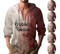 Felpe con cappuccio di Halloween da uomo felpa con risoluzione con problemi sanguinanti camicie con bottoni a maniche lunghe in cotone e lino pullover top, Rosso4, M