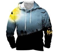 Felpe con cappuccio di Halloween per gli uomini all over felpa con stampa 3D zucca spaventosa camicie con cappuccio tasca manica lunga pullover top, Blu, M