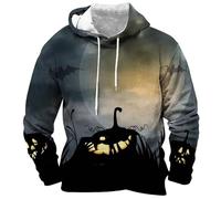 Felpe con cappuccio di Halloween per gli uomini con stampa 3D faccia di zucca felpa con tasca spettrale camicie con cappuccio a maniche lunghe pullover top, Grigio, S