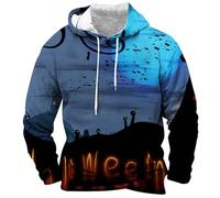 Felpe con cappuccio di Halloween per gli uomini con stampa 3D faccia di zucca felpa con tasca spettrale camicie con cappuccio a maniche lunghe pullover top, Blu, XXL