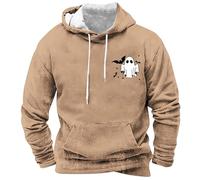 Felpe con cappuccio di Halloween per gli uomini fantasma pipistrelli felpa con tasca spettrale con cappuccio camicie grafiche a maniche lunghe pullover top, cachi, XXL