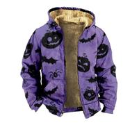 Felpe con cappuccio di Halloween per gli uomini Felpa con faccia di zucca Full Zipper Spooky Camicie con cappuccio a maniche lunghe con zip Top con tasca, Viola1., 4XL