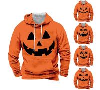 Felpe con cappuccio di Halloween per gli uomini Felpa con faccia di zucca Jack O' Lanterna Camicie con cappuccio con tasca a maniche lunghe Pullover Top, Arancione5., XL