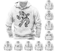 Felpe con cappuccio di Halloween per gli uomini felpa con stampa teschio con tasche grafiche camicie con cappuccio casual a maniche lunghe pullover top, Bianco 2, XL