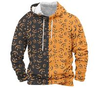 Felpe con cappuccio di Halloween per gli uomini felpa fantasma con tasche Jack O' Lanterna Stampa Camicie con cappuccio Manica Lunga Pullover Top, Arancione, 4XL