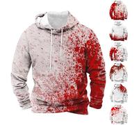 Felpe con cappuccio di Halloween per gli uomini Felpa insanguinata con tasche Horror Stampa di sangue Camicie con cappuccio Manica Lunga Pullover Top, Rosso 6., XL