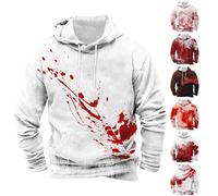 Felpe con cappuccio di Halloween per gli uomini Felpa insanguinata con tasche Pullover a maniche lunghe Top Horror Blood Print Camicie con cappuccio, Rosso 1, L