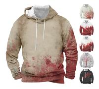 Felpe con cappuccio di Halloween per gli uomini Felpa insanguinata con tasche Stampa di sangue Camicie con cappuccio Casual Manica Lunga Pullover Top, bianco, XL