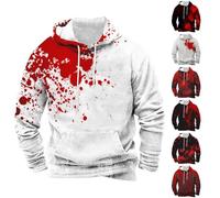 Felpe con cappuccio di Halloween per gli uomini Felpa sanguinosa Horror Stampa Sangue T-shirt con cappuccio Manica Lunga Pullover Top Con Tasche, Grigio 1, XXL