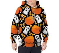 Felpe con cappuccio di Halloween per gli uomini felpa spettrale con tasca modello stampa magliette con cappuccio autunno manica lunga pullover top, bianco, 3XL