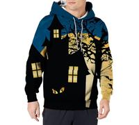 Felpe con cappuccio di Halloween per gli uomini felpa spettrale con tasca motivo ragno stampa camicie con cappuccio manica lunga pullover top, Blu, 4XL
