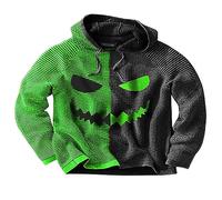Felpe con cappuccio di Halloween per gli uomini Jack O Lantern Pumpkin Face Camicie con cappuccio 2025 Felpa spettrale a maniche lunghe Pullover Top, Verde, XL