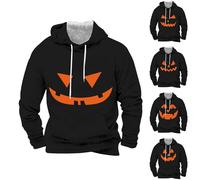 Felpe con cappuccio di Halloween per gli uomini Jack O' Lanterna Camicia con cappuccio zucca faccia stampa felpa tasca manica lunga Pullover Top, nero4, M