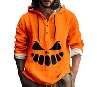Felpe con cappuccio di Halloween per gli uomini Jack O' Lanterna Felpa Zucca Lino Camicie con cappuccio Manica Lunga Button Up Pullover Top, Orange4., M