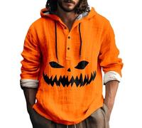 Felpe con cappuccio di Halloween per gli uomini Jack O' Lanterna Felpa Zucca Lino Camicie con cappuccio Manica Lunga Button Up Pullover Top, Orange1., 4XL