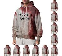 Felpe con cappuccio di Halloween per gli uomini Problem Solved Bloody Felpa con tasche Camicie con cappuccio Divertente Manica Lunga Pullover Top, Rosso2, 3XL