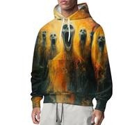 Felpe con cappuccio di Halloween per gli uomini Skull Skeleton Print Camicie con cappuccio Felpa spettrale con tasca manica lunga Pullover Top, Arancione, XXL