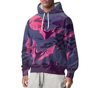 Felpe con cappuccio di Halloween per gli uomini Skull Skeleton Print Camicie con cappuccio Felpa spettrale con tasca manica lunga Pullover Top, Viola, 4XL