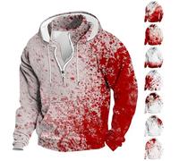 Felpe con cappuccio di Halloween per gli uomini spaventoso sanguinante felpa 1/4 zip manica lunga pullover top sangue camicie con cappuccio con tasca, Rosso2, XXL