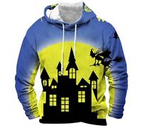 Felpe con cappuccio di Halloween per gli uomini zucca faccia 3D felpa spaventosa con cappuccio camicie con tasche manica lunga pullover top, Blu, S