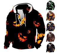 Felpe con cappuccio di Halloween per gli uomini zucca pipistrello teschio felpa 1/4 zip Jack O' Lanterna camicia con cappuccio manica lunga pullover top, Blu, 4XL