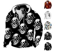 Felpe con cappuccio di Halloween per gli uomini zucca pipistrello teschio felpa Jack O' Lanterna camicia con cappuccio 1/4 zip manica lunga pullover top, bianco, 3XL