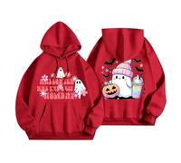 Felpe con cappuccio di Halloween per le donne è stata la migliore festa fantasma fiore stampato tasche felpe con cappuccio felpa 2025 costumi da donna abiti per adulti, Rosso, S
