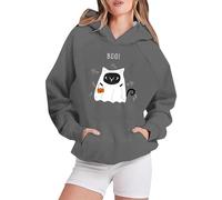Felpe con cappuccio di Halloween per le donne Happy Ghost Boo Moon Pumpkin Tasche stampate Vestibilità ampia Felpe con cappuccio Autunno Costumi per adulti Felpa da donna Abiti 2025, E, L
