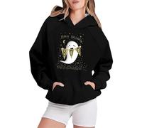 Felpe con cappuccio di Halloween per le donne Happy Ghost Boo Moon Pumpkin Tasche stampate Vestibilità ampia Felpe con cappuccio Autunno Costumi per adulti Felpa da donna Abiti 2025, C, XXL