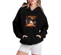 Felpe con cappuccio di Halloween per le donne Happy Ghost Boo Moon Pumpkin Tasche stampate Vestibilità ampia Felpe con cappuccio Autunno Costumi per adulti Felpa da donna Abiti 2025, A, XXL