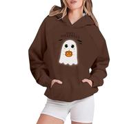 Felpe con cappuccio di Halloween per le donne Happy Ghost Boo Moon Pumpkin Tasche stampate Vestibilità ampia Felpe con cappuccio Autunno Costumi per adulti Felpa da donna Abiti 2025, D, XL