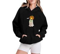Felpe con cappuccio di Halloween per le donne Happy Ghost Boo Moon Pumpkin Tasche stampate Vestibilità ampia Felpe con cappuccio Autunno Costumi per adulti Felpa da donna Abiti 2025, B, XL
