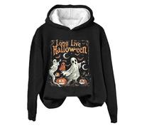 Felpe con cappuccio di Halloween per le donne Long Live Ghost Bat Pumpkin Moon Stampato Felpe autunnali con cappuccio Costumi 2025 Abiti per adulti Felpa da donna, Nero , M