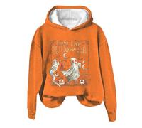 Felpe con cappuccio di Halloween per le donne Long Live Ghost Bat Pumpkin Moon Stampato Felpe autunnali con cappuccio Costumi 2025 Abiti per adulti Felpa da donna, Arancione, L