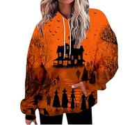 Felpe con cappuccio di Halloween per le donne Moon Pumpkin Bat coulisse tasca con cappuccio autunno Top Felpe con cappuccio Vacanza Adulto 2025 Felpa Abiti Costumi da donna, Rosso anguria, M