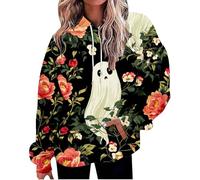 Felpe con cappuccio di Halloween per le donne Moon Pumpkin Bat coulisse tasca con cappuccio autunno Top Felpe con cappuccio Vacanza Adulto 2025 Felpa Abiti Costumi da donna, Nero , XXL
