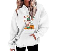 Felpe con cappuccio di Halloween Per Le Donne Tis La Stagione Fantasma Zucca Con Cappuccio Tasca Con Coulisse Manica Lunga Felpe Felpa Abiti Costumi Da Donna Adulto 2025, bianco, XL