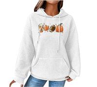 Felpe con cappuccio di Halloween per le donne waffle caffè zucca rugby foglia d'acero tasche con coulisse felpe con cappuccio felpa costumi 2025 abiti da donna per adulti, bianco, M