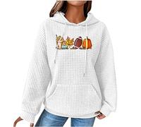 Felpe con cappuccio di Halloween per le donne Waffle rugby caffè zucca foglia d'acero tasche con coulisse felpe con cappuccio felpa costumi 2025 abiti da donna per adulti, bianco, M
