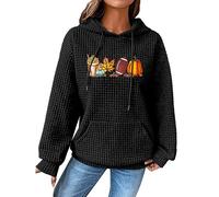 Felpe con cappuccio di Halloween per le donne Waffle rugby caffè zucca foglia d'acero tasche con coulisse felpe con cappuccio felpa costumi 2025 abiti da donna per adulti, Nero , M