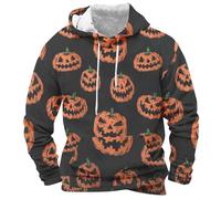 Felpe con cappuccio di Halloween per uomo felpa fantasma con tasche giacca o lanterna stampa felpe con cappuccio manica lunga pullover top, Arancione1, L