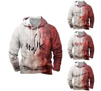 Felpe con cappuccio di Halloween per uomo Felpa sanguinosa I am Ok Stampa Lettera Camicie con Cappuccio Tasca Manica Lunga Maglione Top, Rosso2, XL